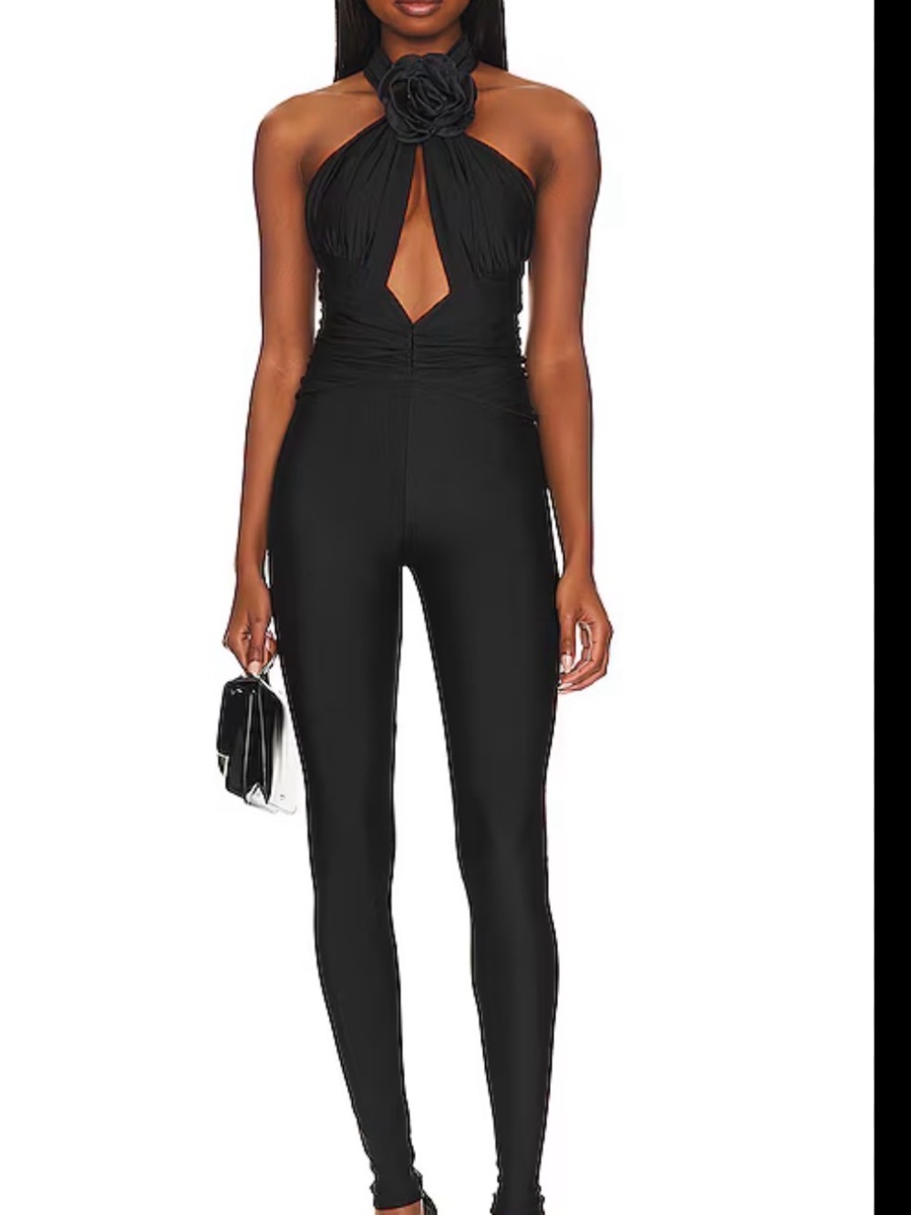 Ronny Kobo Collection Black Halter Jumpsuit with Floral Neck Detail XS